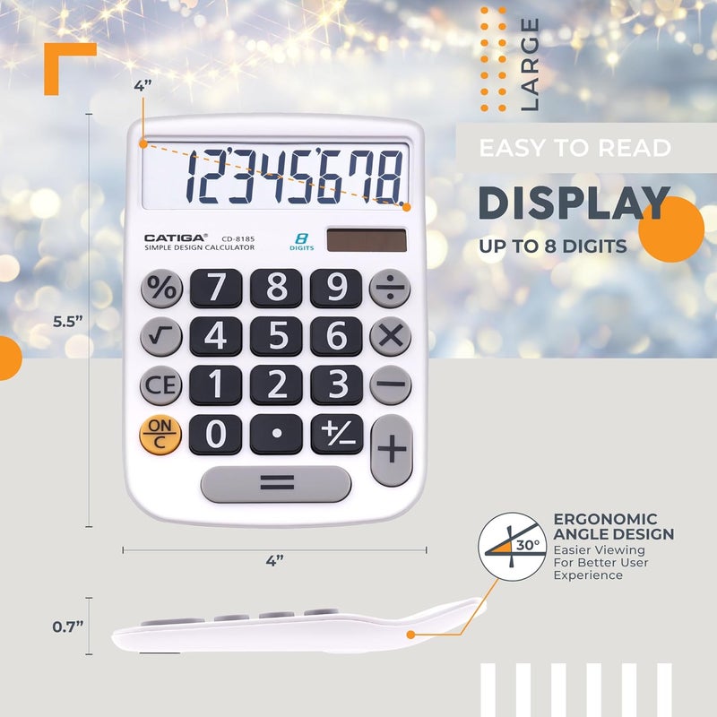 CATIGA Desktop Calculator 8 Digit with Solar Power and Easy to Read LCD Display, Big Buttons, for Home, Office, School, Class and Business, 4 Function Small Basic Calculators for Desk, CD-8185 - Image 4
